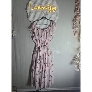Lane Bryant Maxi Dress Pink And Gray Floral Sleeveless Women Plus Size 22 3X